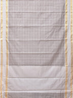 Light Grey Bamboo Cotton Saree with Big Checks and Doby Border Design - Global Threads | Grocsy