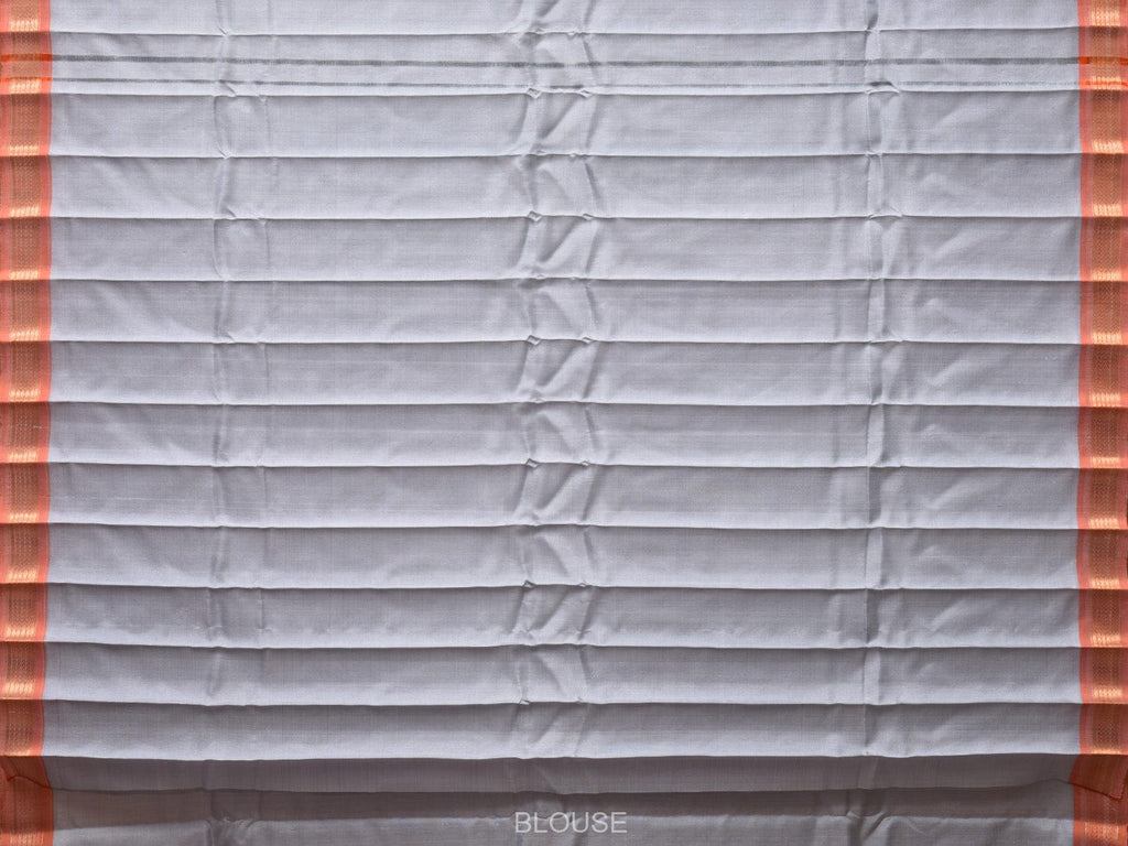 Light Grey Gadwal Silk Handloom Plain Saree with Strips Pallu Design - Global Threads | Grocsy