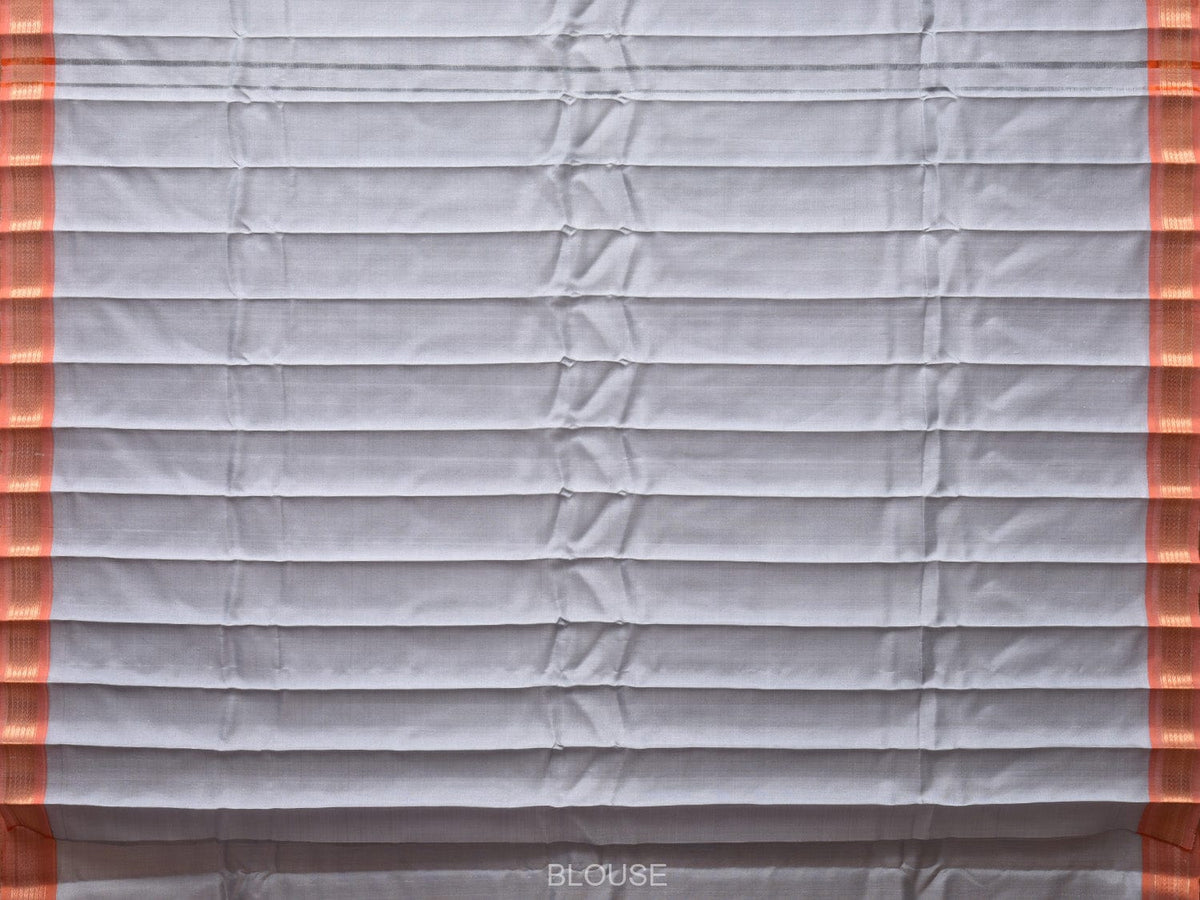 Light Grey Gadwal Silk Handloom Plain Saree with Strips Pallu Design - Global Threads | Grocsy