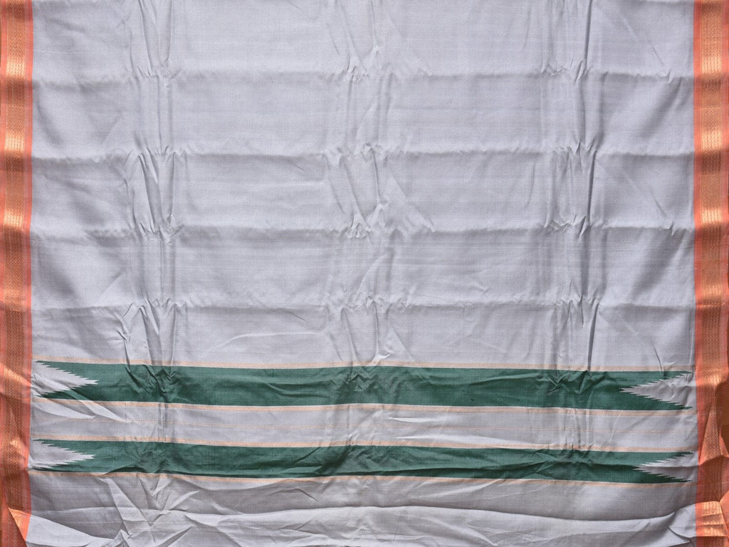 Light Grey Gadwal Silk Handloom Plain Saree with Strips Pallu Design - Global Threads | Grocsy