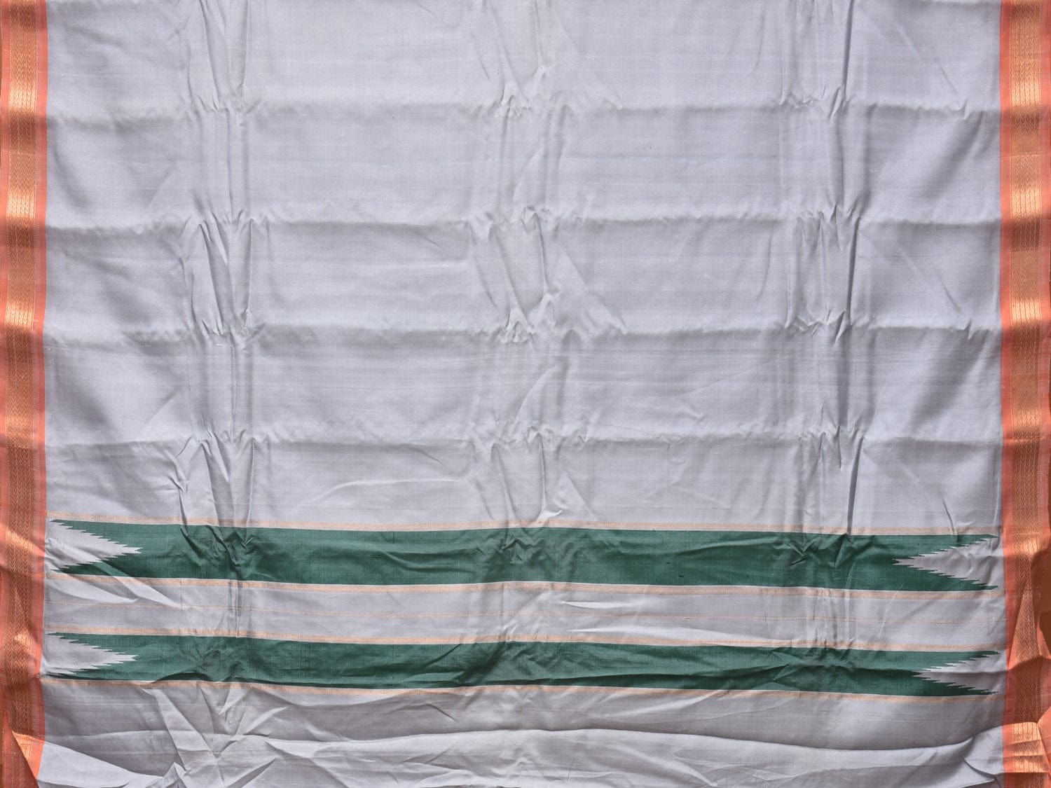 Light Grey Gadwal Silk Handloom Plain Saree with Strips Pallu Design - Global Threads | Grocsy