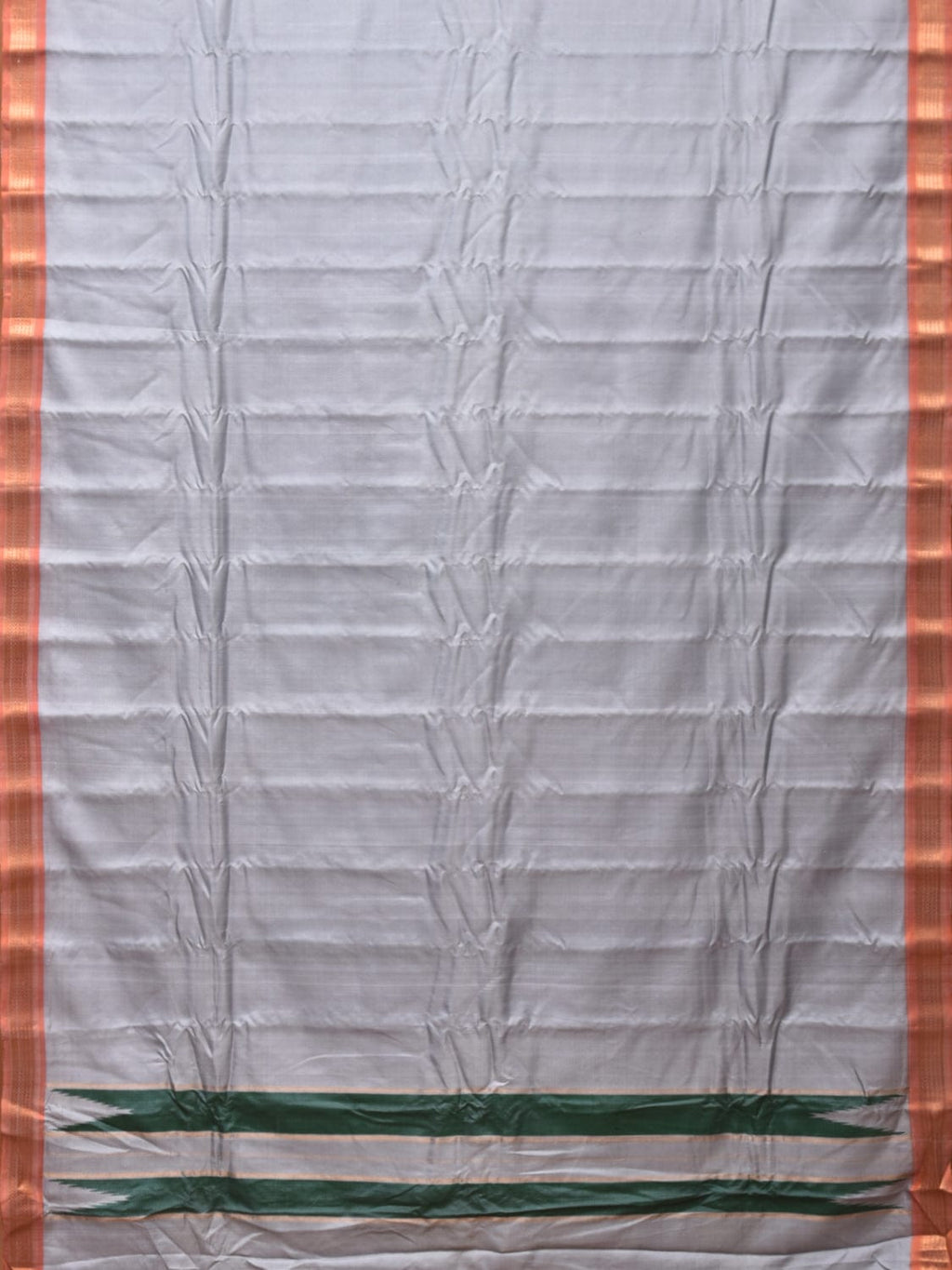 Light Grey Gadwal Silk Handloom Plain Saree with Strips Pallu Design - Global Threads | Grocsy