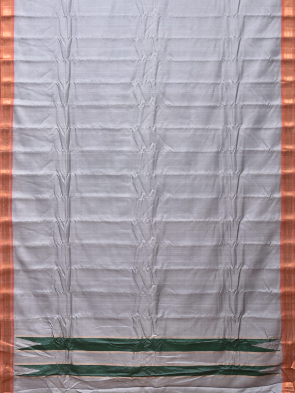 Light Grey Gadwal Silk Handloom Plain Saree with Strips Pallu Design - Global Threads | Grocsy