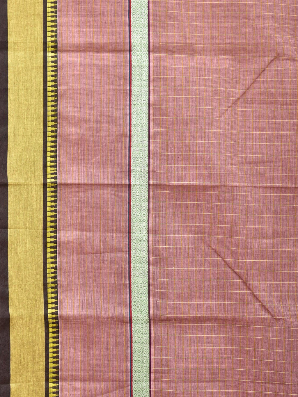 Light Mauve Narayanpet Cotton Handloom Saree with Checks and Big Border Design No Blouse - Global Threads | Grocsy