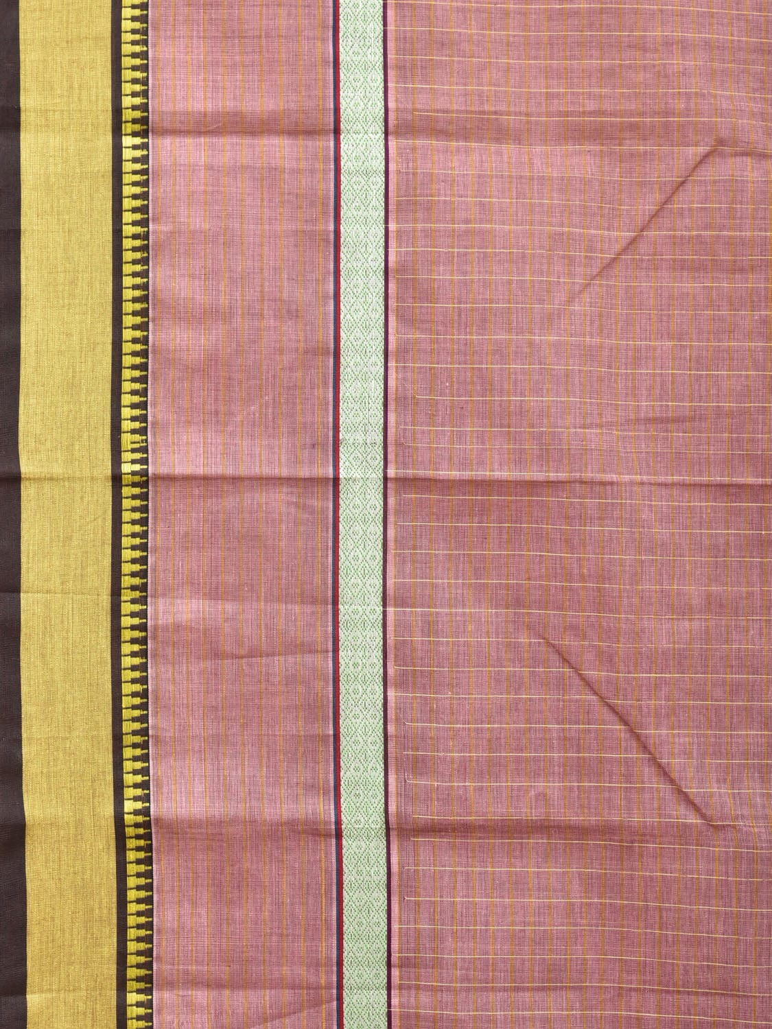 Light Mauve Narayanpet Cotton Handloom Saree with Checks and Big Border Design No Blouse - Global Threads | Grocsy