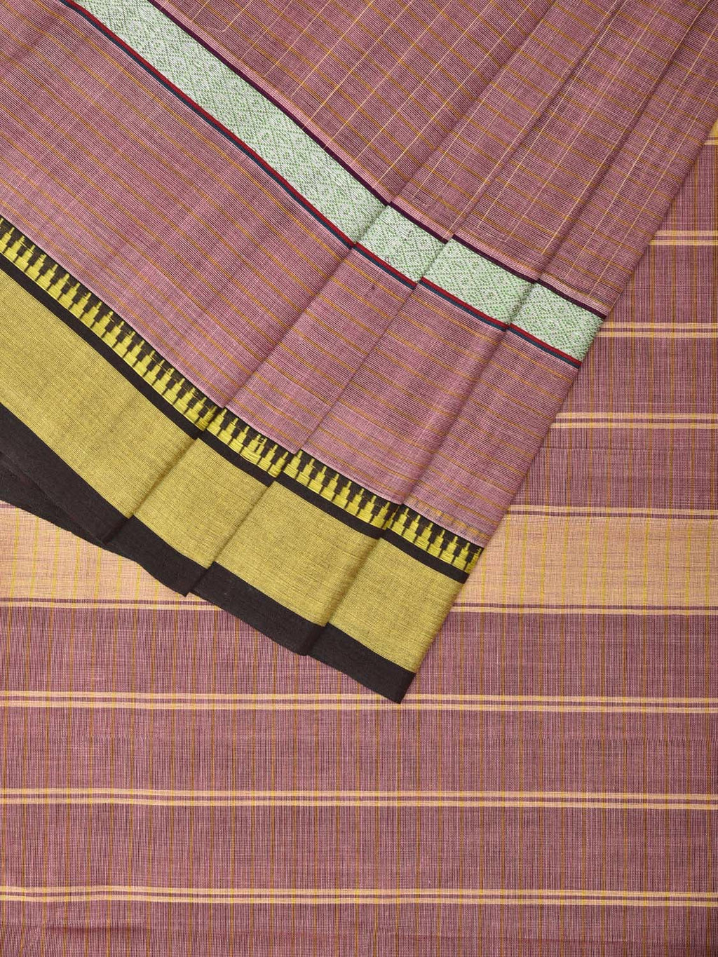 Light Mauve Narayanpet Cotton Handloom Saree with Checks and Big Border Design No Blouse - Global Threads | Grocsy