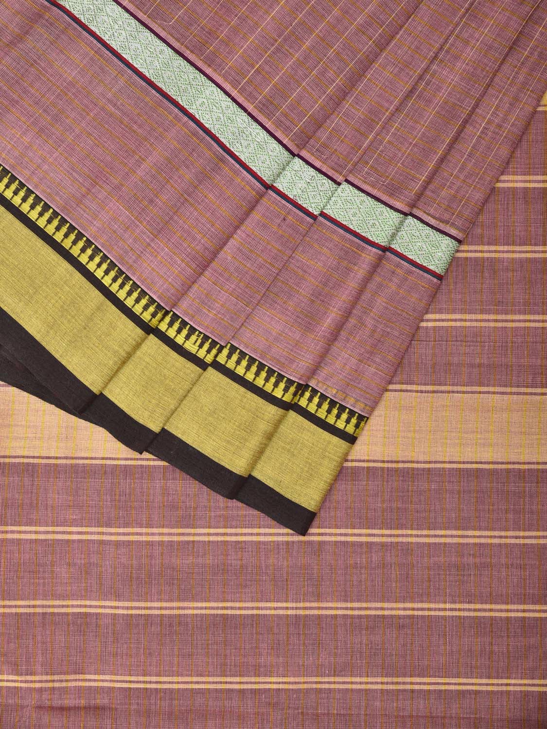 Light Mauve Narayanpet Cotton Handloom Saree with Checks and Big Border Design No Blouse - Global Threads | Grocsy