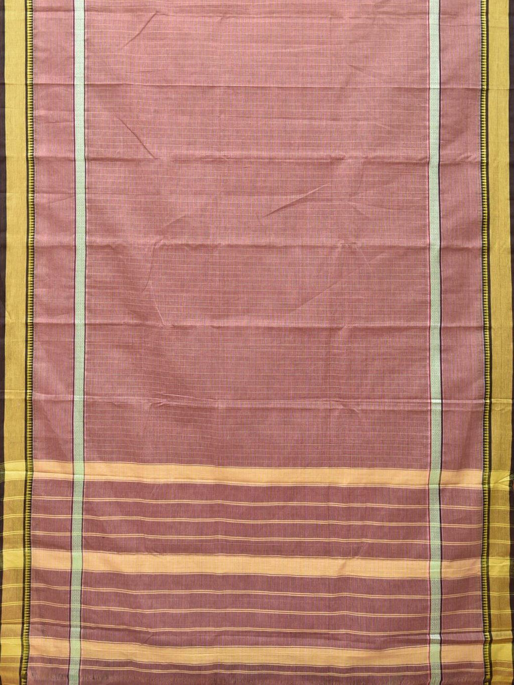 Light Mauve Narayanpet Cotton Handloom Saree with Checks and Big Border Design No Blouse - Global Threads | Grocsy