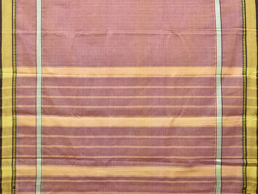 Light Mauve Narayanpet Cotton Handloom Saree with Checks and Big Border Design No Blouse - Global Threads | Grocsy