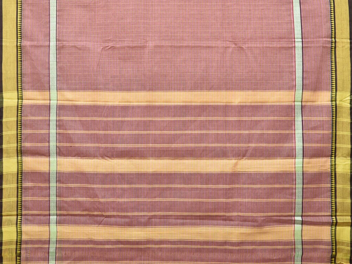 Light Mauve Narayanpet Cotton Handloom Saree with Checks and Big Border Design No Blouse - Global Threads | Grocsy
