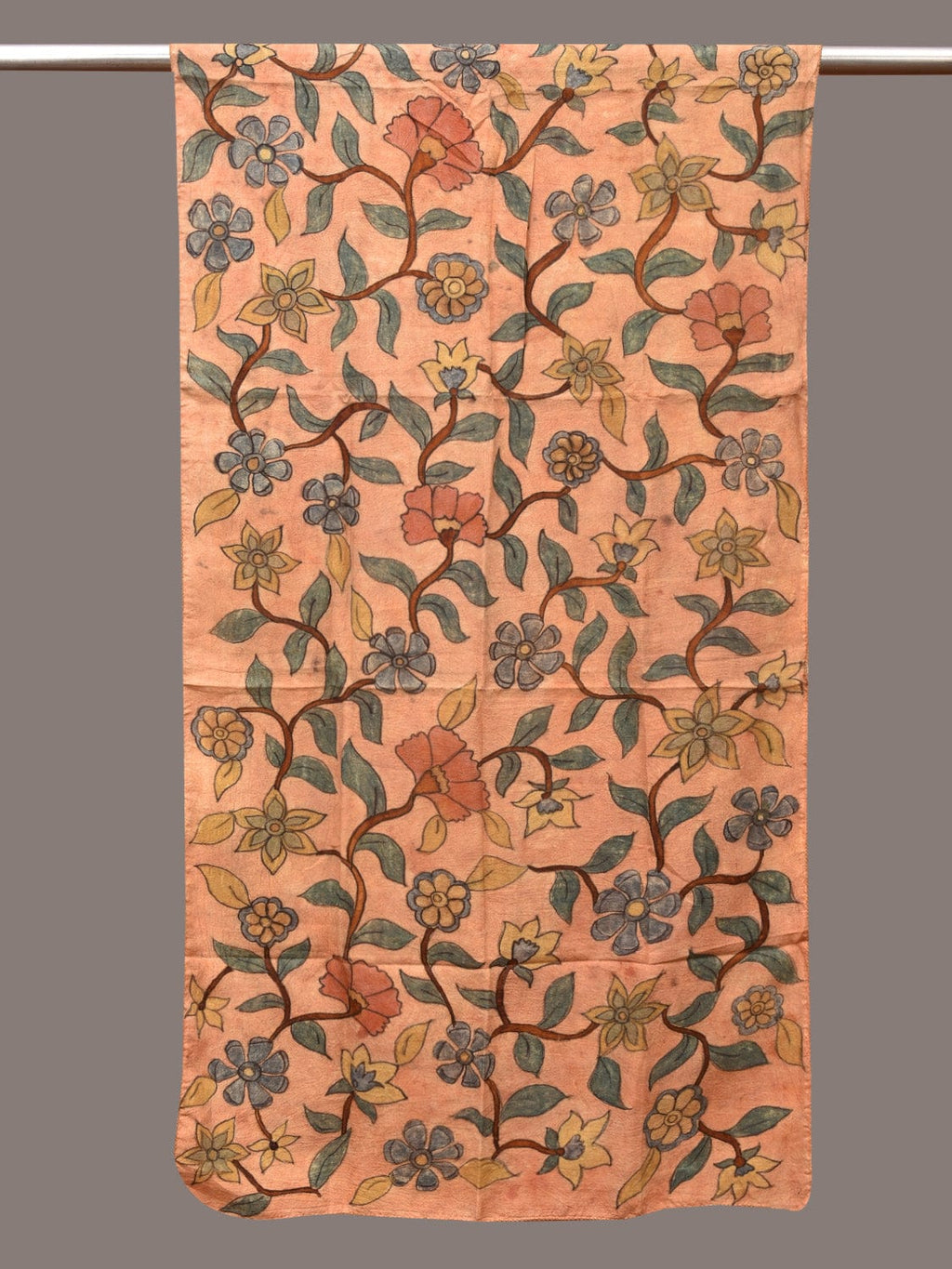 Light Orange Kalamkari Hand Painted Sico Stole with Floral Design - Global Threads | Grocsy