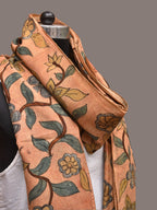 Light Orange Kalamkari Hand Painted Sico Stole with Floral Design - Global Threads | Grocsy