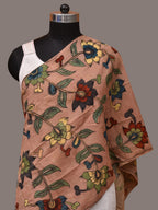 Light Peach Kalamkari Hand Painted Sico Stole with Floral Design - Global Threads | Grocsy