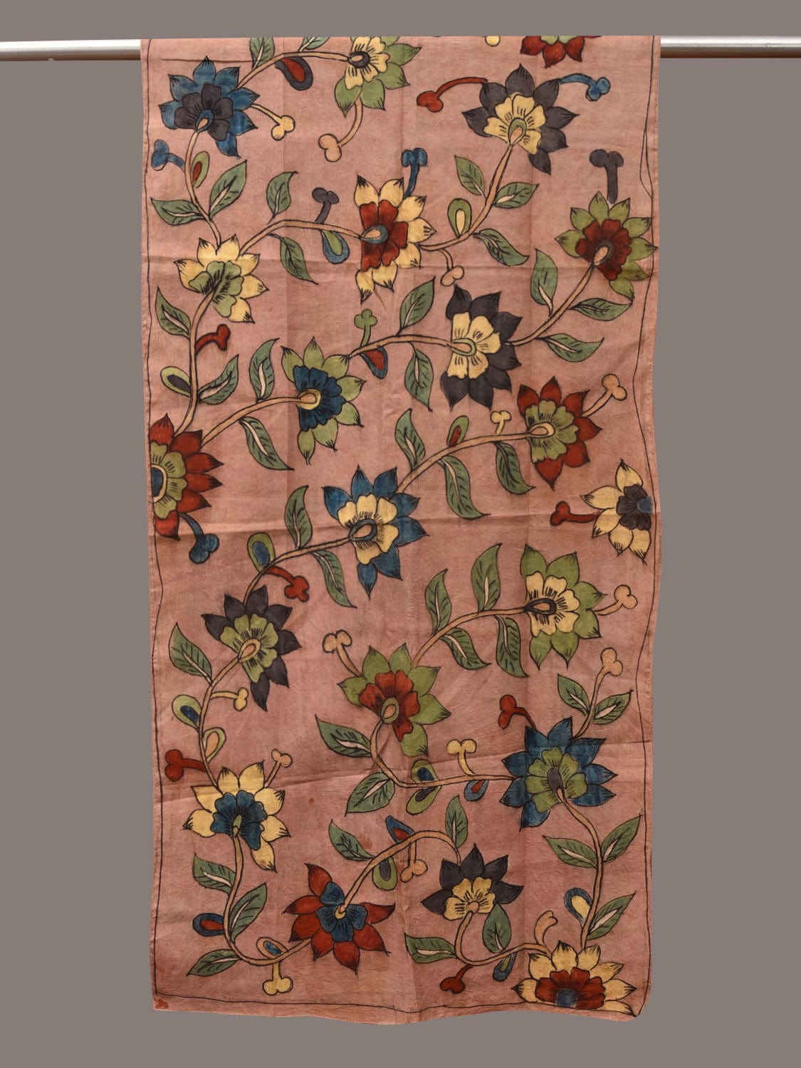 Light Peach Kalamkari Hand Painted Sico Stole with Floral Design - Global Threads | Grocsy