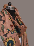 Light Peach Kalamkari Hand Painted Sico Stole with Floral Design - Global Threads | Grocsy