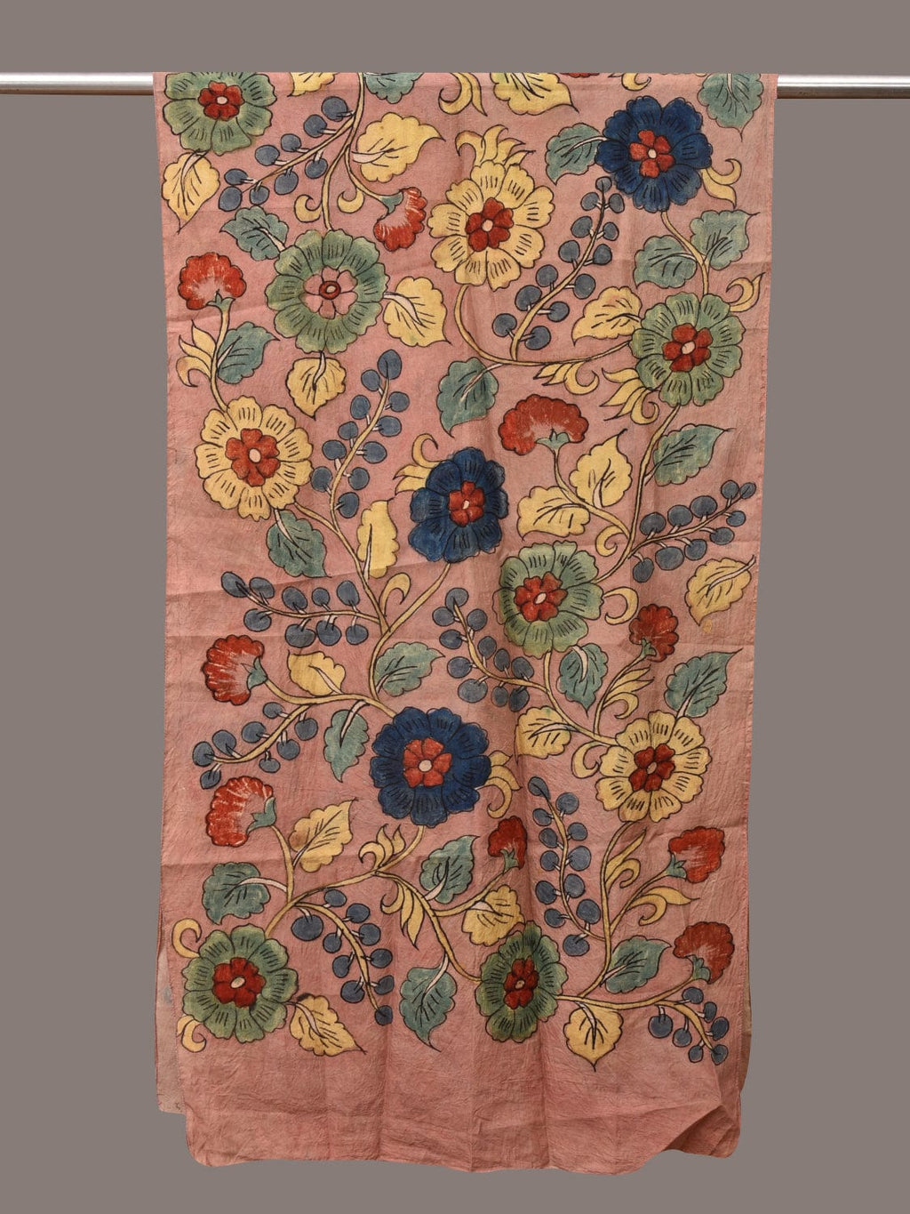 Light Peach Kalamkari Hand Painted Sico Stole with Floral Design - Global Threads | Grocsy