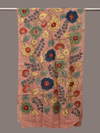Light Peach Kalamkari Hand Painted Sico Stole with Floral Design - Global Threads | Grocsy
