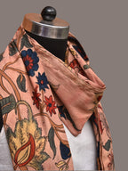 Light Peach Kalamkari Hand Painted Sico Stole with Tree of Life Design - Global Threads | Grocsy