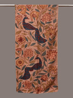 Light Peach Kalamkari Hand Painted Woolen Handloom Stole with Floral and Peacocks Design - Global Threads | Grocsy