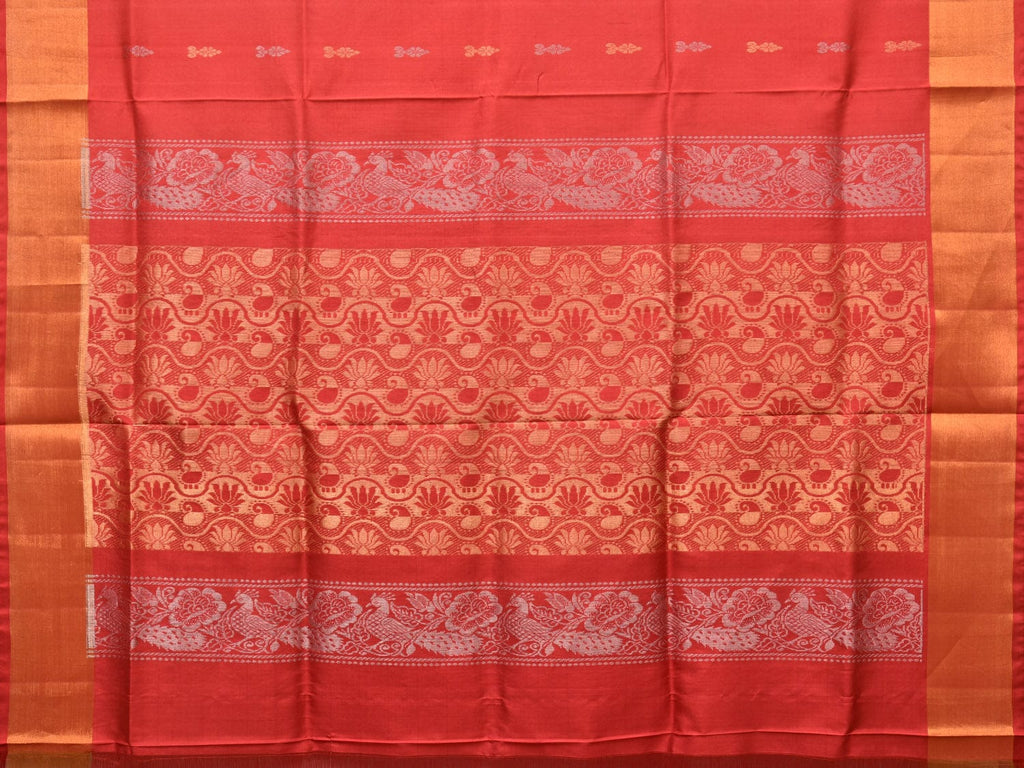 Light Pink and Red Uppada Silk Handloom Saree with Buta and Pallu Design - Global Threads | Grocsy