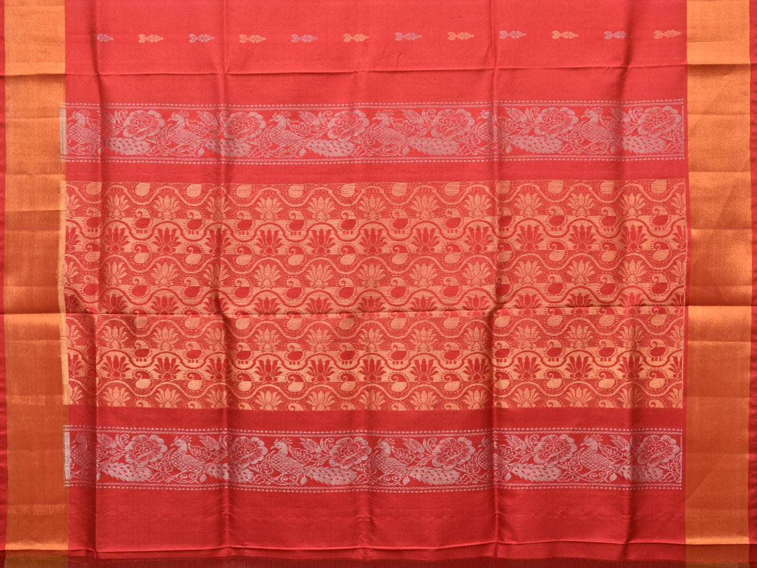Light Pink and Red Uppada Silk Handloom Saree with Buta and Pallu Design - Global Threads | Grocsy