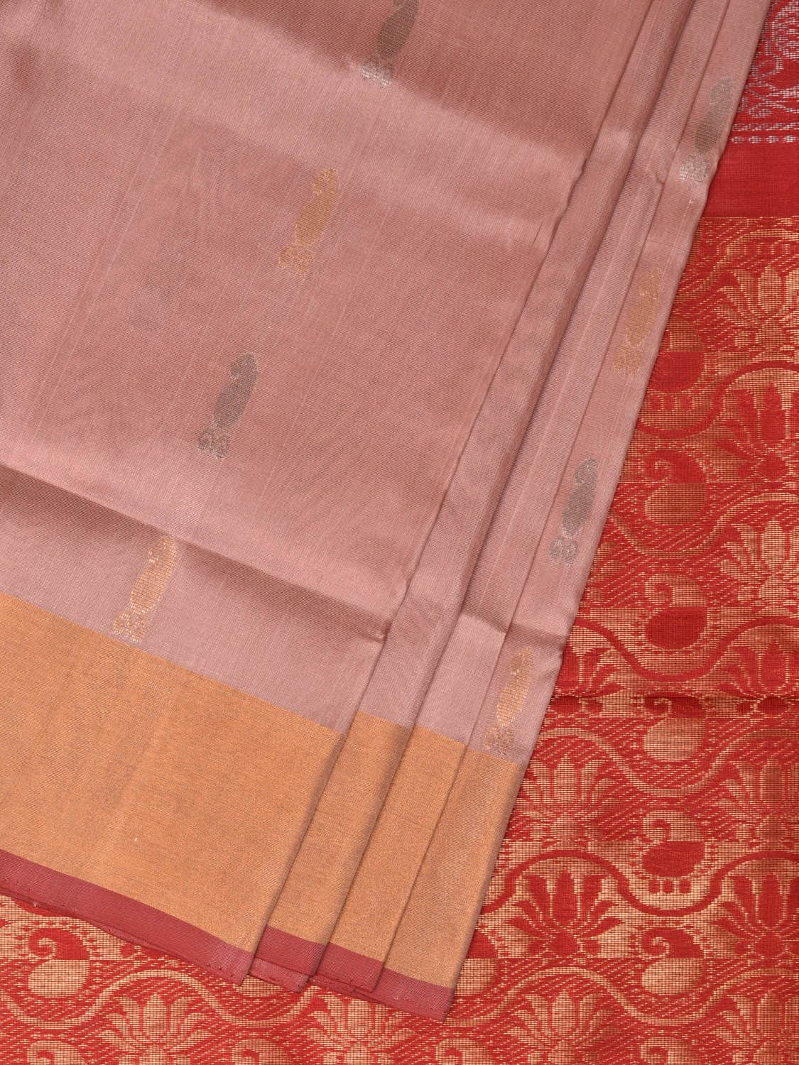 Light Pink and Red Uppada Silk Handloom Saree with Buta and Pallu Design - Global Threads | Grocsy