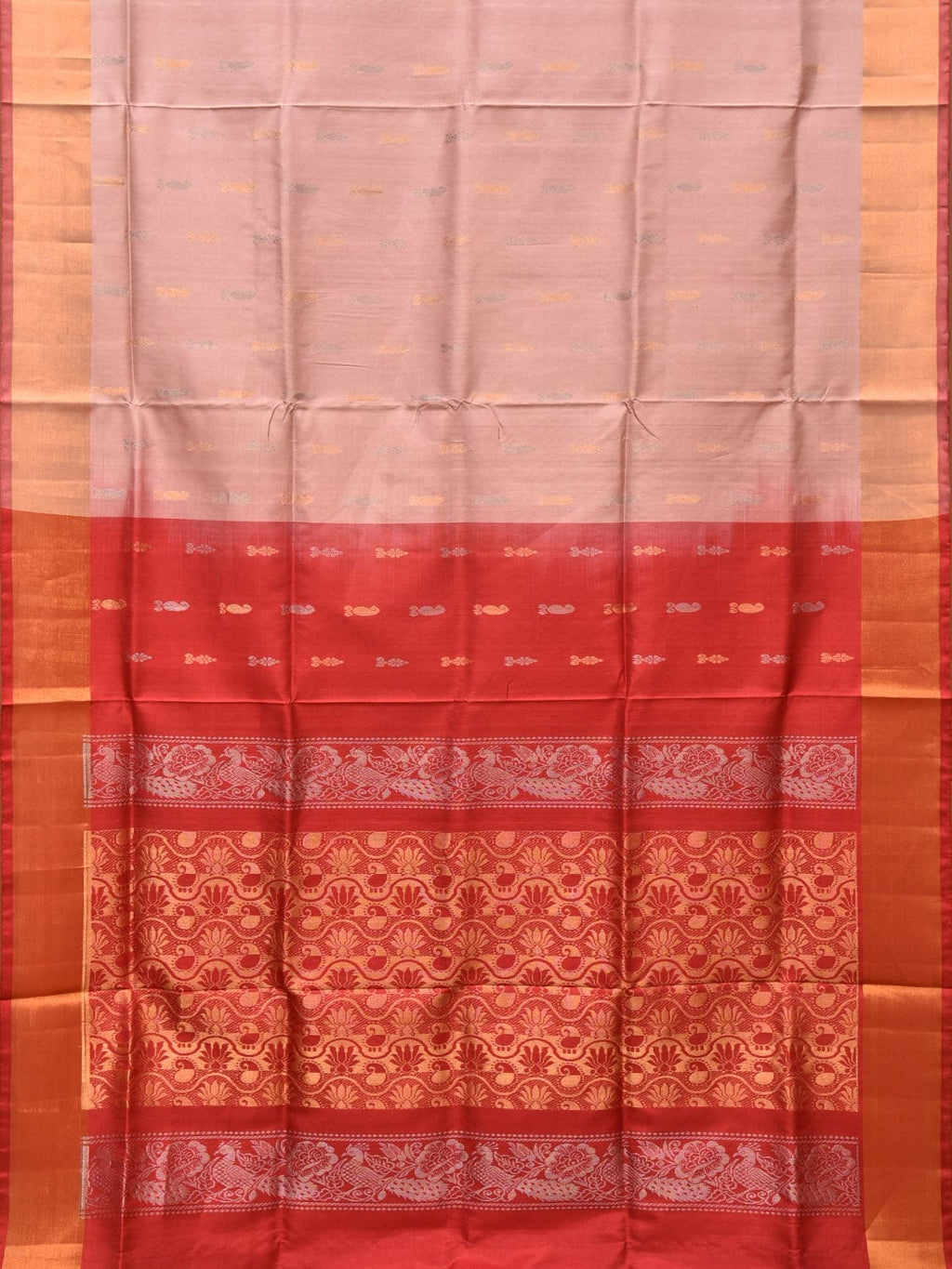 Light Pink and Red Uppada Silk Handloom Saree with Buta and Pallu Design - Global Threads | Grocsy