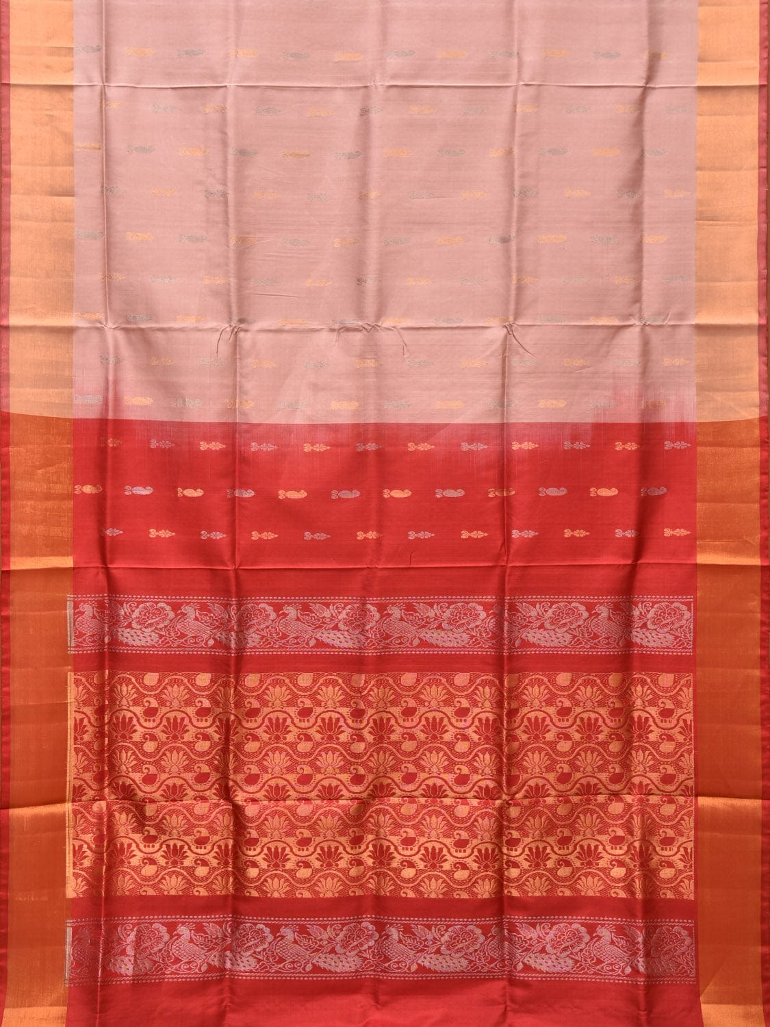 Light Pink and Red Uppada Silk Handloom Saree with Buta and Pallu Design - Global Threads | Grocsy