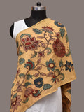 Light Yellow Kalamkari Hand Painted Cotton Stole with Floral Design - Global Threads | Grocsy