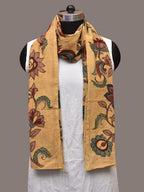 Light Yellow Kalamkari Hand Painted Cotton Stole with Floral Design - Global Threads | Grocsy