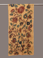 Light Yellow Kalamkari Hand Painted Cotton Stole with Floral Design - Global Threads | Grocsy