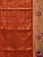 Light Yellow Kalamkari Hand Painted Kanchipuram Silk Handloom Saree with Dashavatar Design - Global Threads | Grocsy