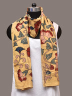 Light Yellow Kalamkari Hand Painted Sico Stole with Floral Design - Global Threads | Grocsy