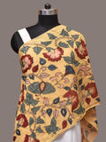 Light Yellow Kalamkari Hand Painted Sico Stole with Floral Design - Global Threads | Grocsy