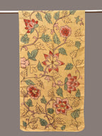 Light Yellow Kalamkari Hand Painted Sico Stole with Floral Design - Global Threads | Grocsy