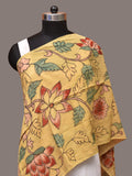 Light Yellow Kalamkari Hand Painted Sico Stole with Floral Design - Global Threads | Grocsy