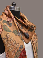 Light Yellow Kalamkari Hand Painted Sico Stole with Floral Design - Global Threads | Grocsy