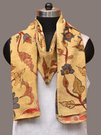 Light Yellow Kalamkari Hand Painted Sico Stole with Floral Design - Global Threads | Grocsy