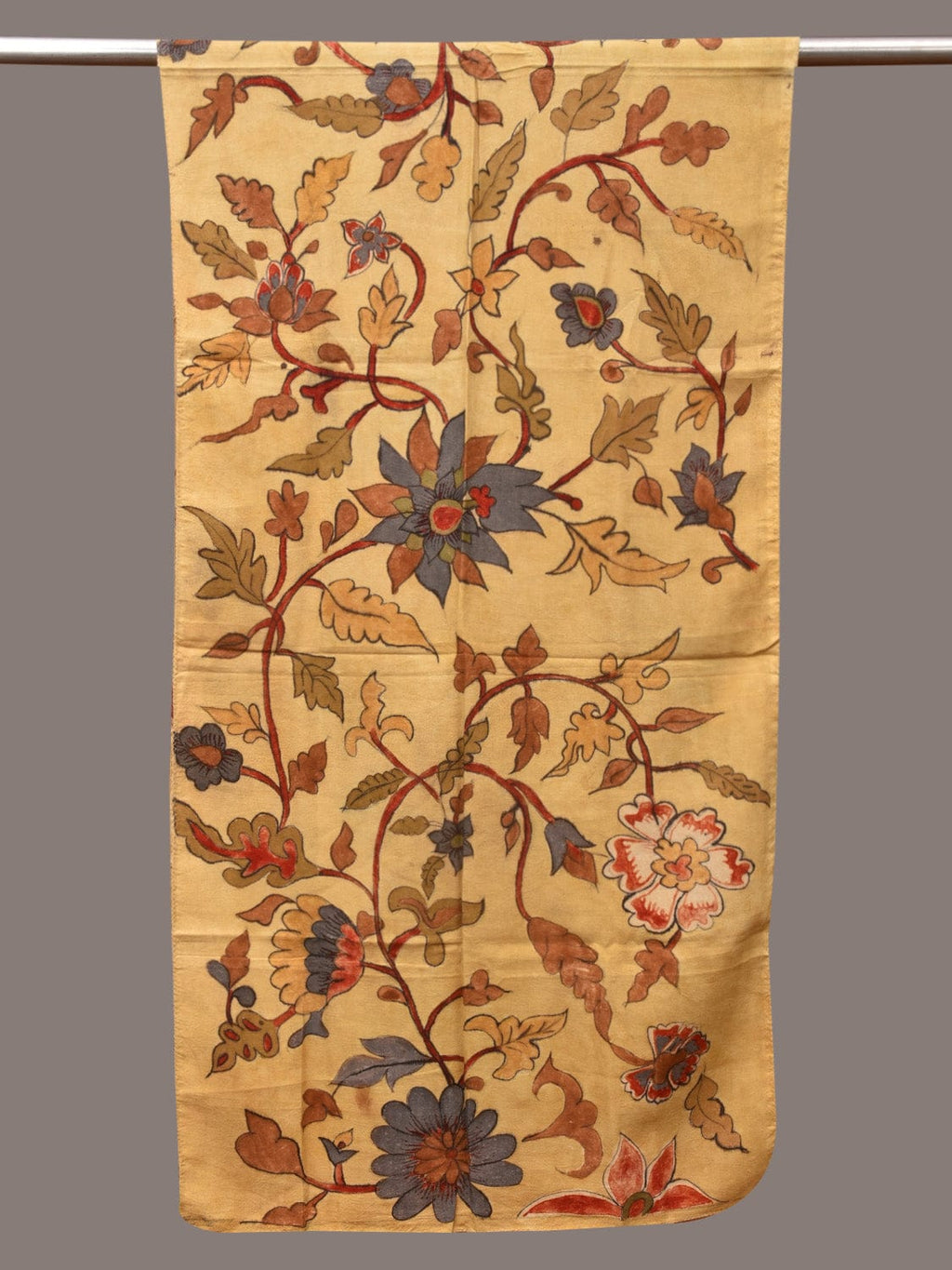 Light Yellow Kalamkari Hand Painted Sico Stole with Floral Design - Global Threads | Grocsy