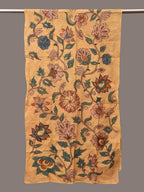 Light Yellow Kalamkari Hand Painted Sico Stole with Floral Design - Global Threads | Grocsy