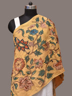 Light Yellow Kalamkari Hand Painted Sico Stole with Floral Design - Global Threads | Grocsy