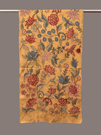 Light Yellow Kalamkari Hand Painted Sico Stole with Floral Design - Global Threads | Grocsy