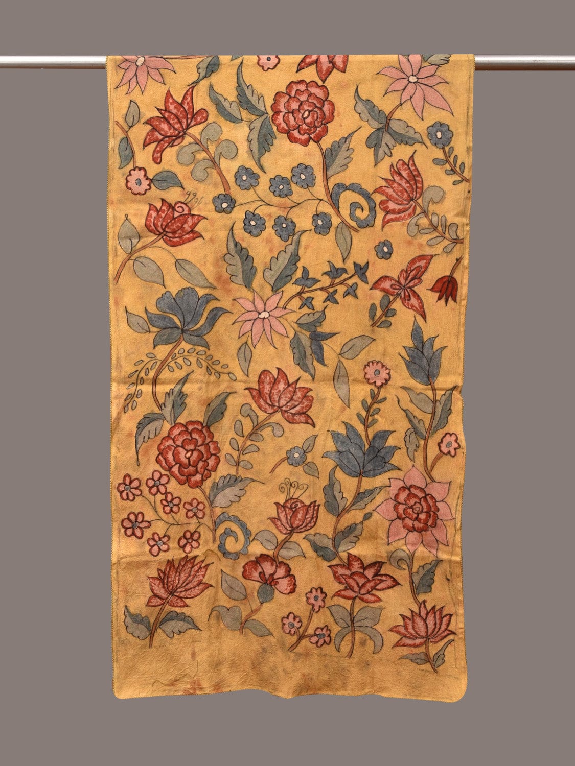 Light Yellow Kalamkari Hand Painted Sico Stole with Floral Design - Global Threads | Grocsy