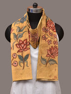 Light Yellow Kalamkari Hand Painted Sico Stole with Floral Design - Global Threads | Grocsy