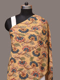 Light Yellow Kalamkari Hand Painted Sico Stole with Lotus Flowers Design - Global Threads | Grocsy