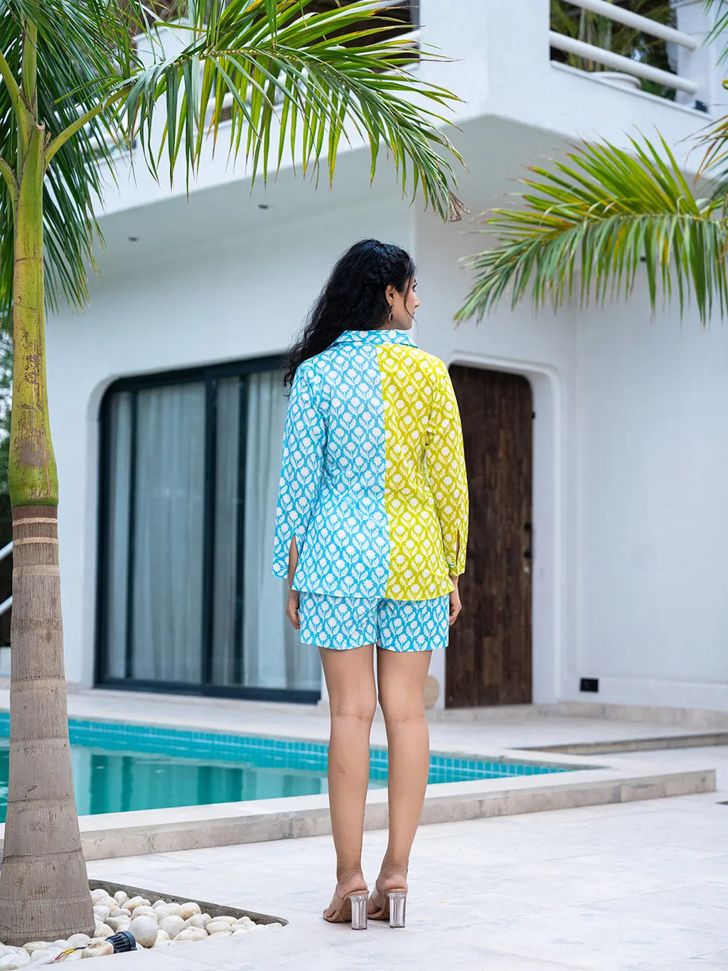 Yufta Lime Green & Blue Cotton Colour Blocking Co-Ord Set | Grocsy