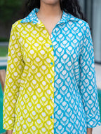 Yufta Lime Green & Blue Cotton Colour Blocking Co-Ord Set | Grocsy