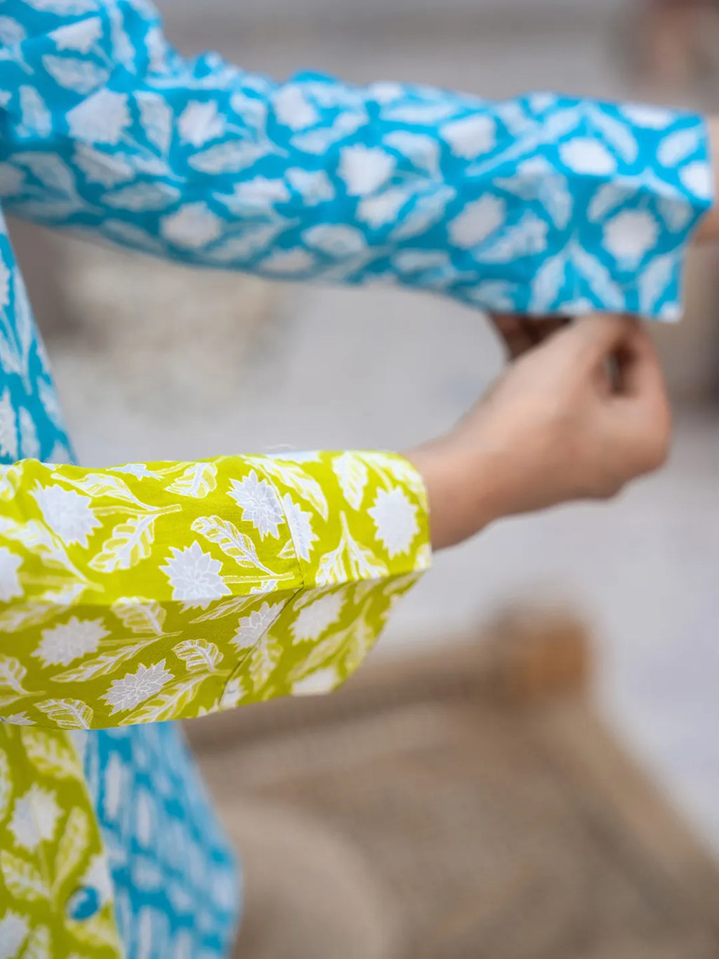 Yufta Lime Green & Blue Cotton Colour Blocking Co-Ord Set | Grocsy