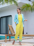 Yufta Lime Green & Sky Blue Co Ord Set Add Jacket | Grocsy