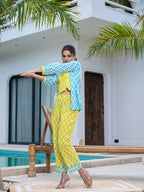 Yufta Lime Green & Sky Blue Co Ord Set Add Jacket | Grocsy